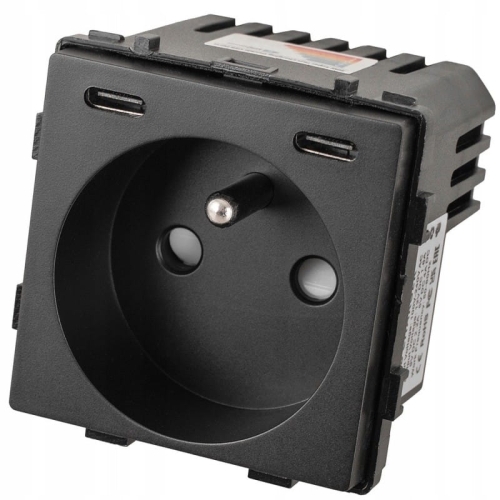 Modul Priză Cu Pin + Încărcător USB C+C 20W Negru Pentru Rame