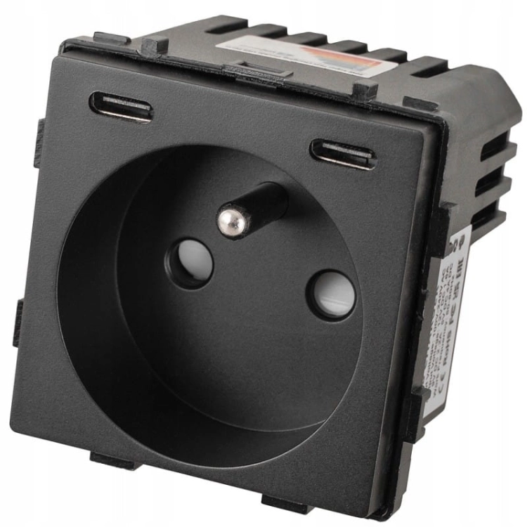Modul Priză Cu Pin + Încărcător USB C+C 20W Negru Pentru Rame