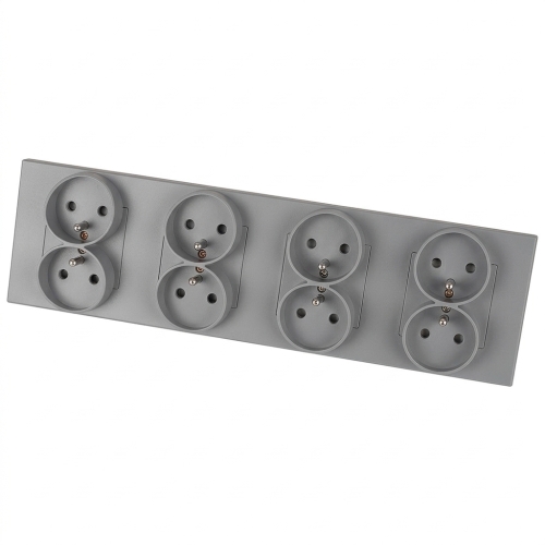 Priză Cvadrupală Din Plastic LINEA Gri Ramă Cvadrupală Și 4 X Priză MIUUN