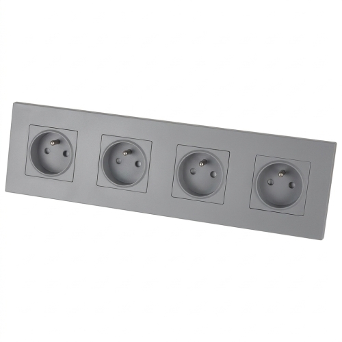 Priză Cvadrupală Din Plastic LINEA Gri Ramă Cvadrupală Și 4 X Priză MIUUN