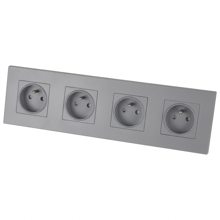 Priză Cvadrupală Din Plastic LINEA Gri Ramă Cvadrupală Și 4 X Priză MIUUN