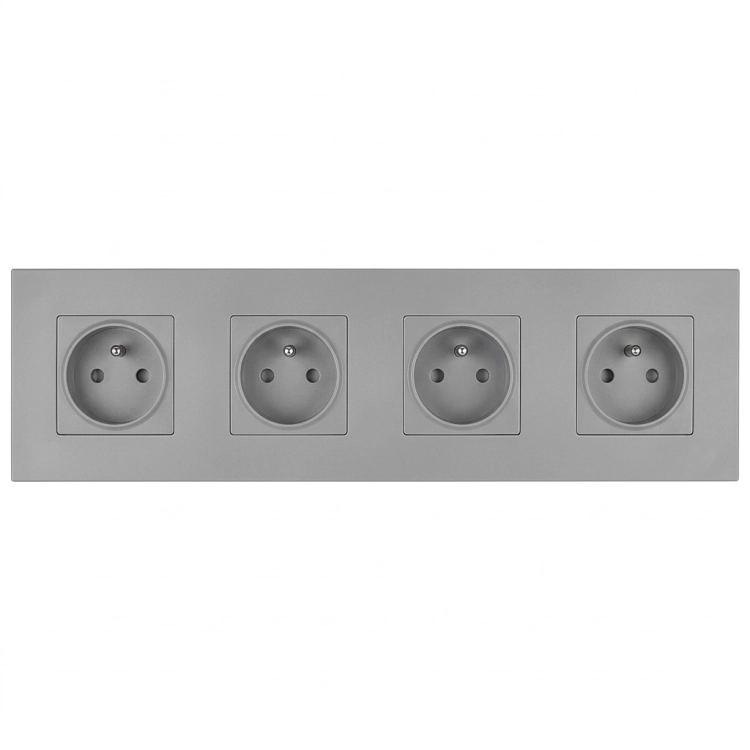 Priză Cvadrupală Din Plastic LINEA Gri Ramă Cvadrupală Și 4 X Priză MIUUN