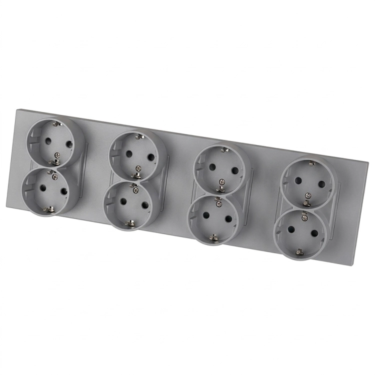 Priză Cvadrupală Din Plastic LINEA Schuko Gri Ramă Cvadrupală Și 4 X Priză