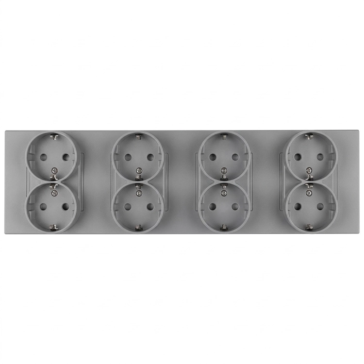 Priză Cvadrupală Din Plastic LINEA Schuko Gri Ramă Cvadrupală Și 4 X Priză