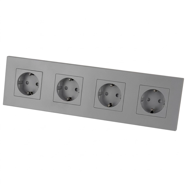 Priză Cvadrupală Din Plastic LINEA Schuko Gri Ramă Cvadrupală Și 4 X Priză