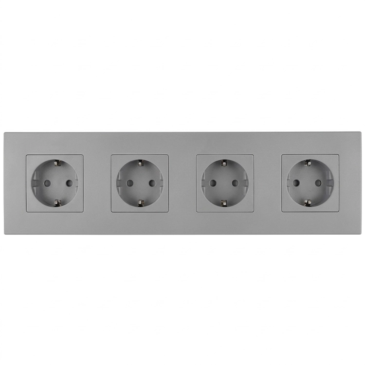 Priză Cvadrupală Din Plastic LINEA Schuko Gri Ramă Cvadrupală Și 4 X Priză