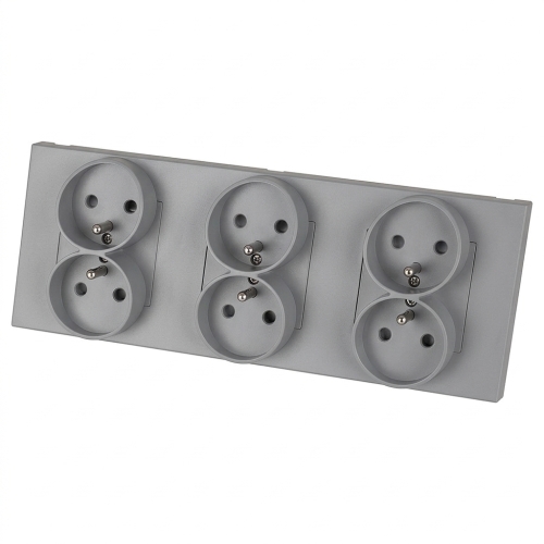 Priză Triplă Din Plastic LINEA Gri Ramă Triplă Și 3 X Priză MIUUN