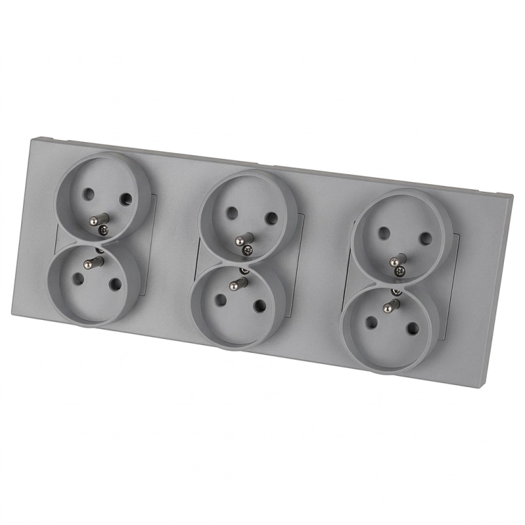 Priză Triplă Din Plastic LINEA Gri Ramă Triplă Și 3 X Priză MIUUN