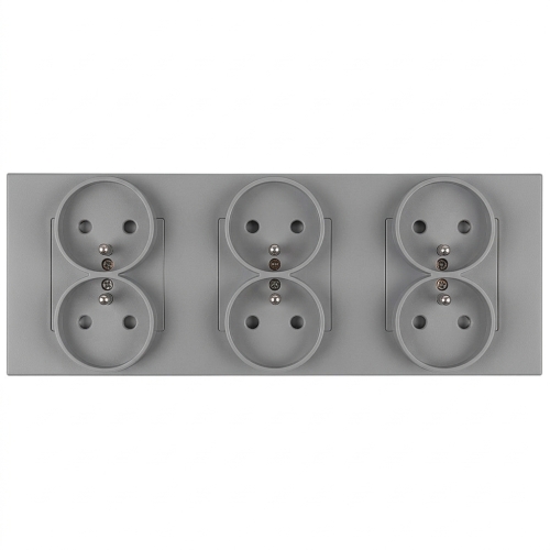 Priză Triplă Din Plastic LINEA Gri Ramă Triplă Și 3 X Priză MIUUN