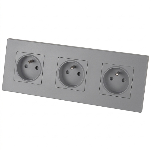 Priză Triplă Din Plastic LINEA Gri Ramă Triplă Și 3 X Priză MIUUN