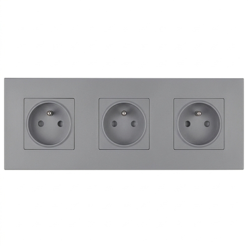 Priză Triplă Din Plastic LINEA Gri Ramă Triplă Și 3 X Priză MIUUN