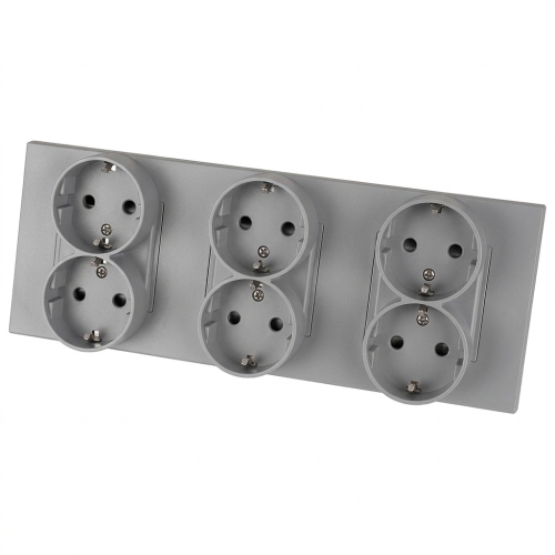 Priză Triplă Din Plastic LINEA Gri Schuko Ramă Triplă Și 3 X Priză