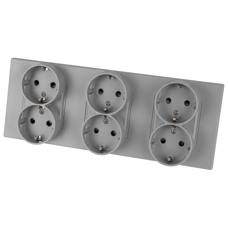 Priză Triplă Din Plastic LINEA Gri Schuko Ramă Triplă Și 3 X Priză