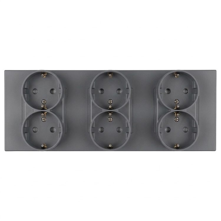 Priză Triplă Din Plastic LINEA Gri Schuko Ramă Triplă Și 3 X Priză