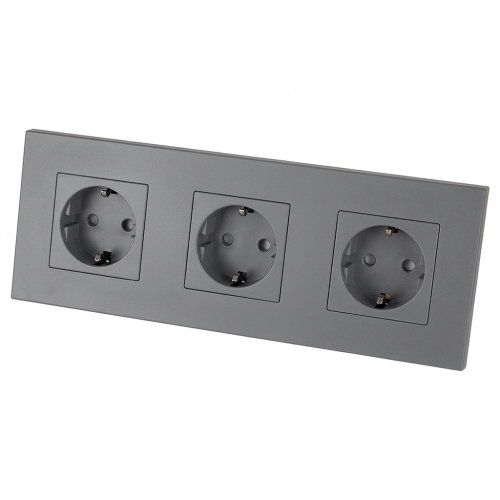 Priză Triplă Din Plastic LINEA Gri Schuko Ramă Triplă Și 3 X Priză