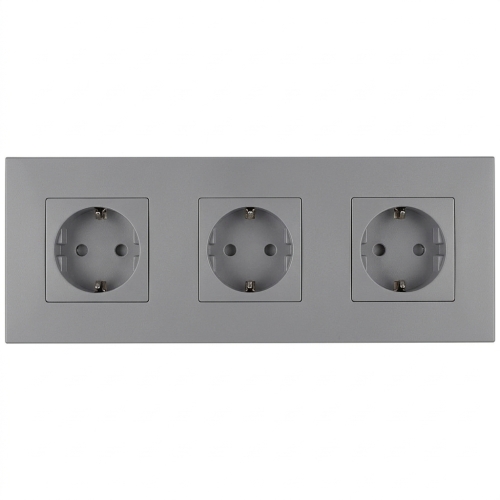 Priză Triplă Din Plastic LINEA Gri Schuko Ramă Triplă Și 3 X Priză
