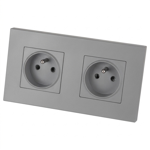 Priză Dublă Din Plastic LINEA Gri Și Ramă Dublă 2 X Priză MIUUN