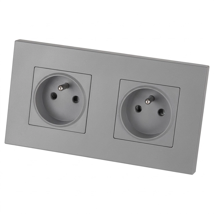 Priză Dublă Din Plastic LINEA Gri Și Ramă Dublă 2 X Priză MIUUN