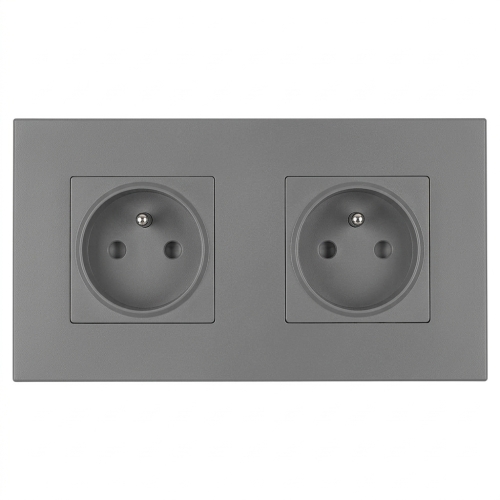 Priză Dublă Din Plastic LINEA Gri Și Ramă Dublă 2 X Priză MIUUN