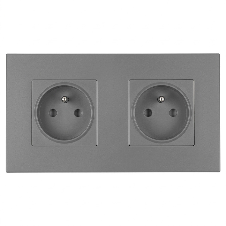 Priză Dublă Din Plastic LINEA Gri Și Ramă Dublă 2 X Priză MIUUN