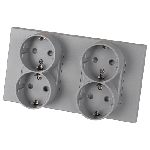 Priză Cvadrupală Din Plastic LINEA Schuko Gri Ramă Dublă 2 X Priză