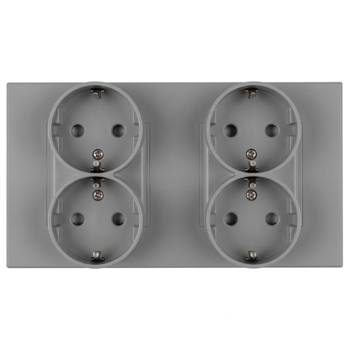 Priză Cvadrupală Din Plastic LINEA Schuko Gri Ramă Dublă 2 X Priză
