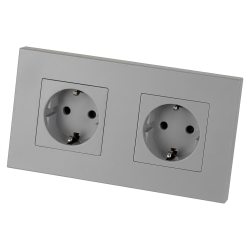 Priză Dublă Din Plastic LINEA Schuko Gri Și Ramă Dublă 2 X Priză