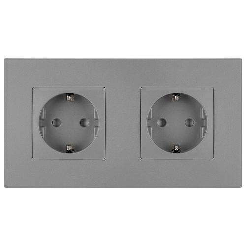 Priză Dublă Din Plastic LINEA Schuko Gri Și Ramă Dublă 2 X Priză