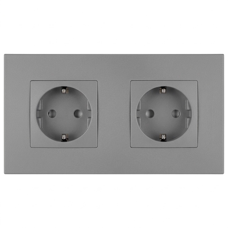 Priză Dublă Din Plastic LINEA Schuko Gri Și Ramă Dublă 2 X Priză