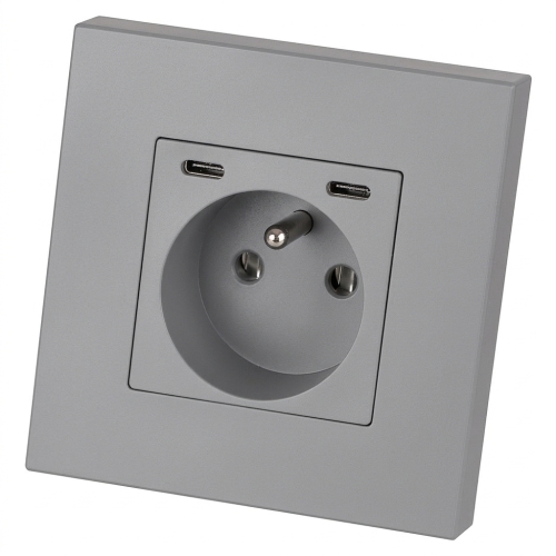 Priză Din Plastic LINEA + Încărcător Dublu USB C+C 20W Gri MIUUN
