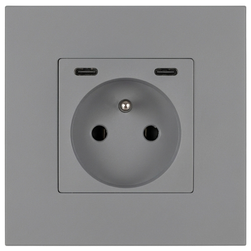 Priză Din Plastic LINEA + Încărcător Dublu USB C+C 20W Gri MIUUN