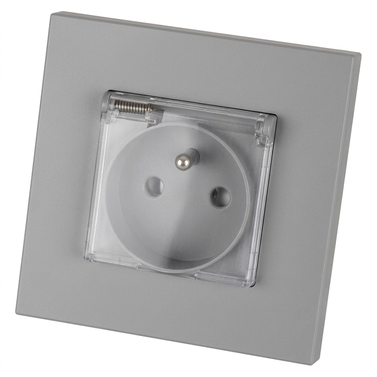 Priză Electrică Din Plastic LINEA Cu Capac Cu Pin De Împământare Gri MIUUN