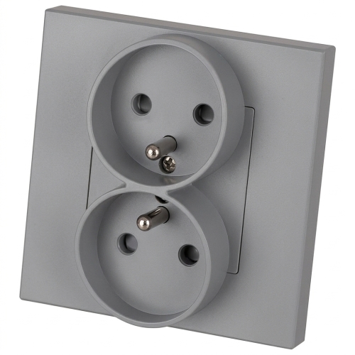 Priză Electrică Dublă Din Plastic LINEA Cu Pin De Împământare Gri MIUUN