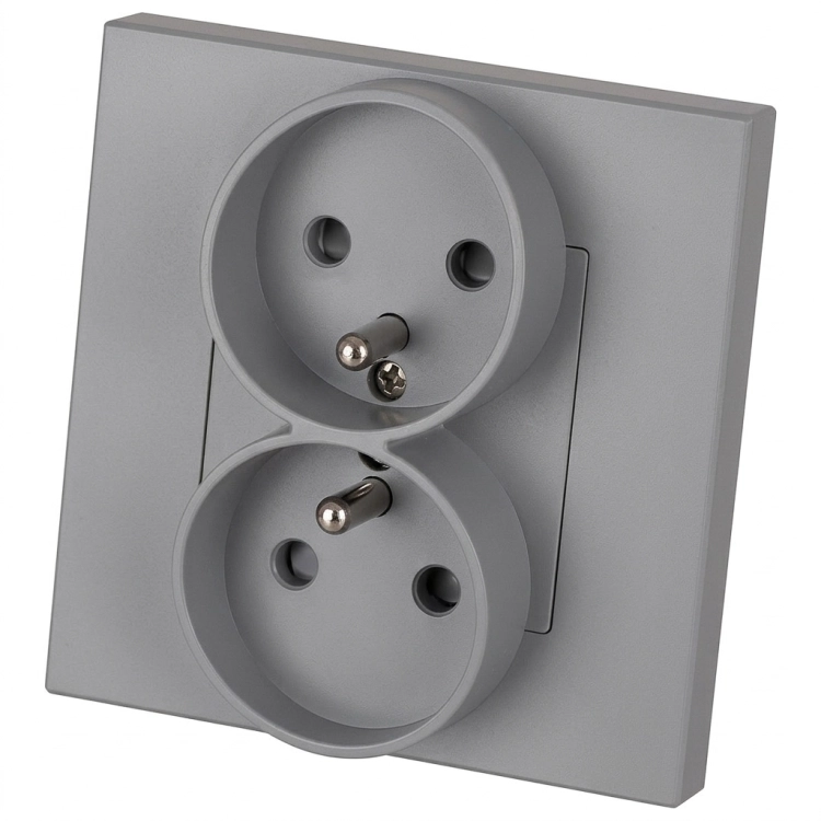Priză Electrică Dublă Din Plastic LINEA Cu Pin De Împământare Gri MIUUN
