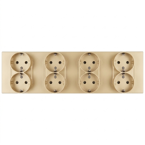 Priză Cvadrupă Schuko Din Plastic LINEA Aurie Ramă Cvadrupă Și 4 X Prize