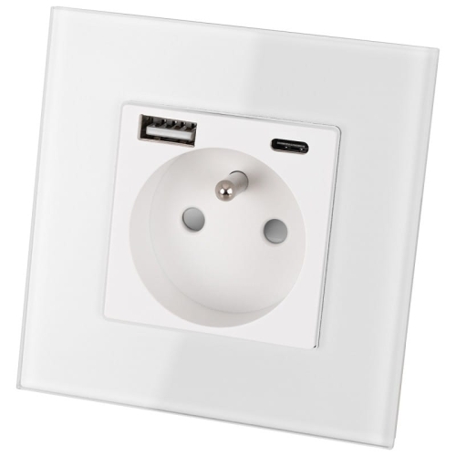 Priză Cu Pin Din Sticlă Albă + Încărcător Dublu USB 20W Tip A+C