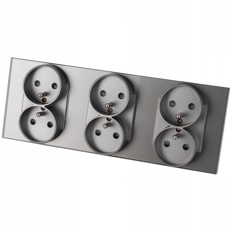 Priză Triplă Din Sticlă Gri Set Ramă Triplă Și 3 X Priză Dublă