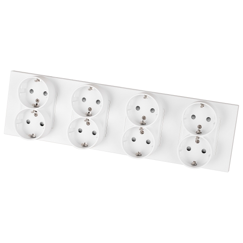 Priză Cvadruplă Din Plastic LINEA Schuko Albă Ramă Cvadruplă Și 4 X Prize