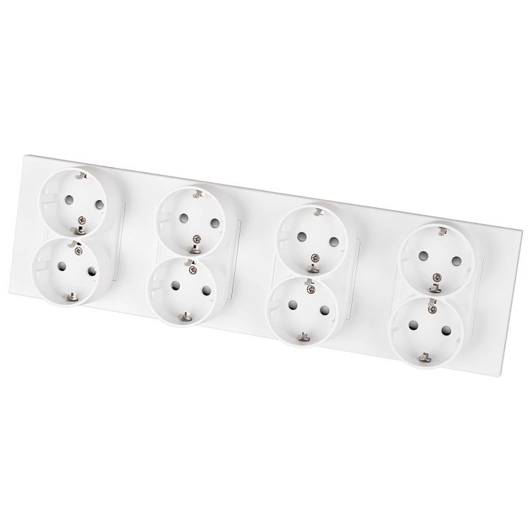 Priză Cvadruplă Din Plastic LINEA Schuko Albă Ramă Cvadruplă Și 4 X Prize