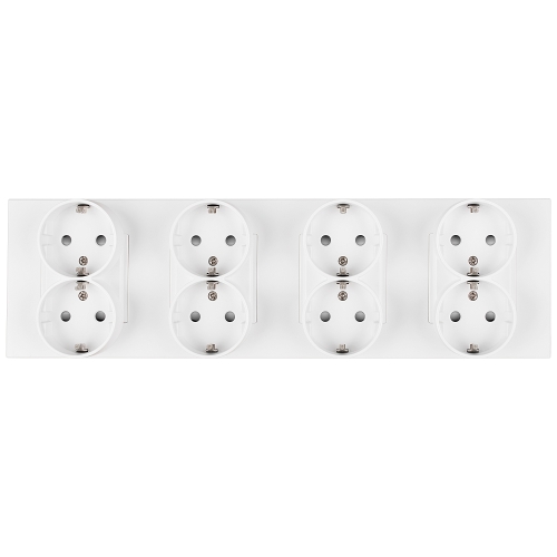 Priză Cvadruplă Din Plastic LINEA Schuko Albă Ramă Cvadruplă Și 4 X Prize