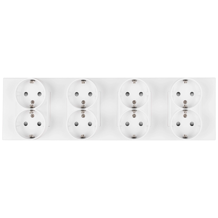 Priză Cvadruplă Din Plastic LINEA Schuko Albă Ramă Cvadruplă Și 4 X Prize