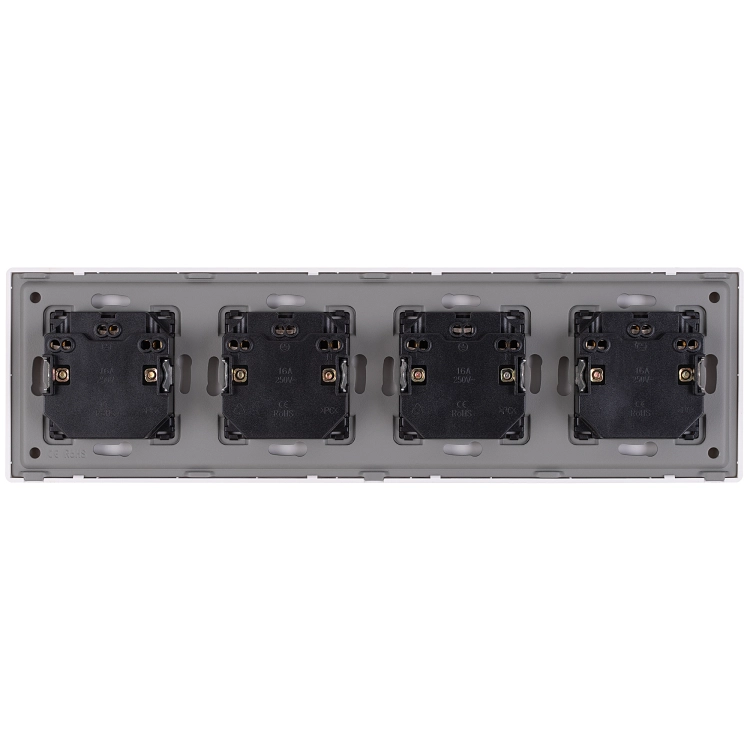 Priză Cvadruplă Din Plastic LINEA Schuko Albă Ramă Cvadruplă Și 4 X Prize