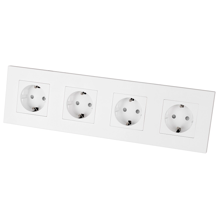 Priză Cvadruplă Din Plastic LINEA Schuko Albă Ramă Cvadruplă Și 4 X Prize