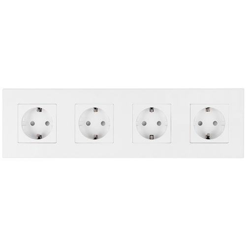 Priză Cvadruplă Din Plastic LINEA Schuko Albă Ramă Cvadruplă Și 4 X Prize