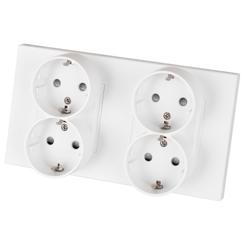 Priză Cvadriplă Din Plastic LINEA Schuko Albă Și Ramă Dublă 2 X Priză