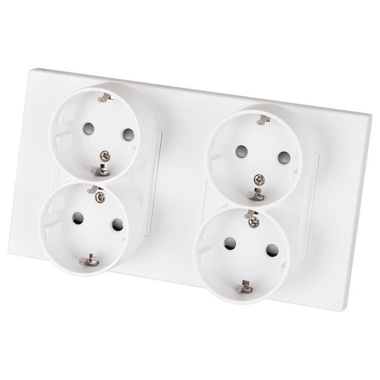 Priză Cvadriplă Din Plastic LINEA Schuko Albă Și Ramă Dublă 2 X Priză