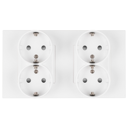 Priză Cvadriplă Din Plastic LINEA Schuko Albă Și Ramă Dublă 2 X Priză