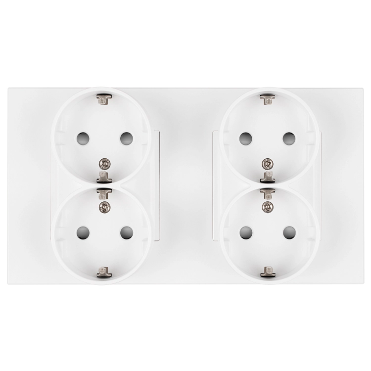 Priză Cvadriplă Din Plastic LINEA Schuko Albă Și Ramă Dublă 2 X Priză
