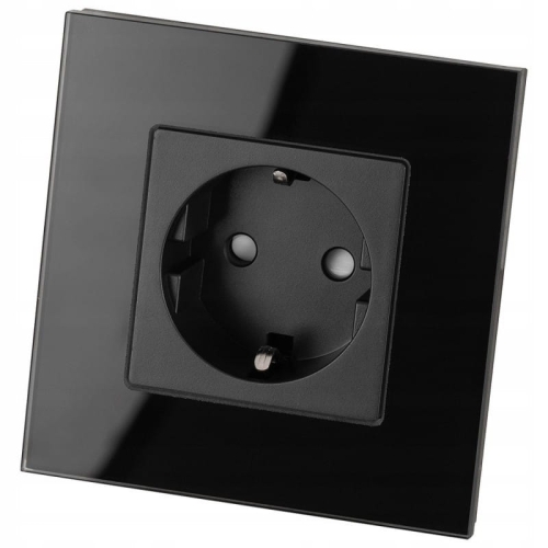 Priză Schuko Cu Împământare Fără Pin Din Sticlă Neagră