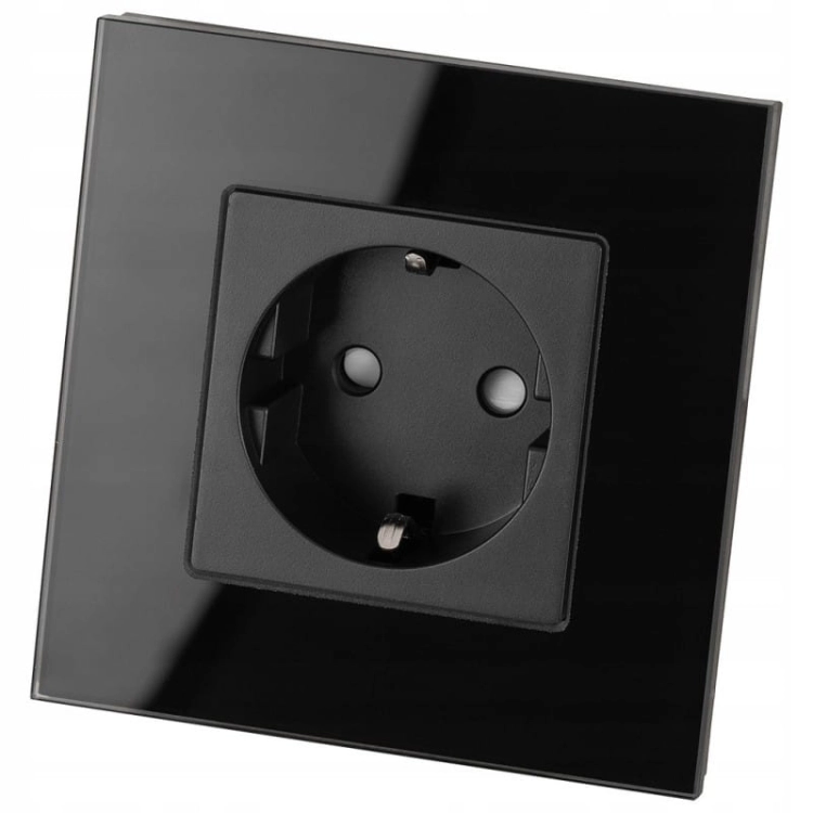 Priză Schuko Cu Împământare Fără Pin Din Sticlă Neagră